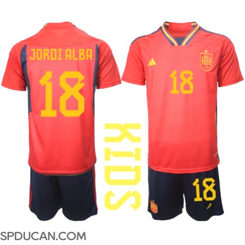 Dječji Nogometni Dres Španjolska Jordi Alba #18 Domaci SP 2022 Kratak Rukav (+ Kratke hlače)